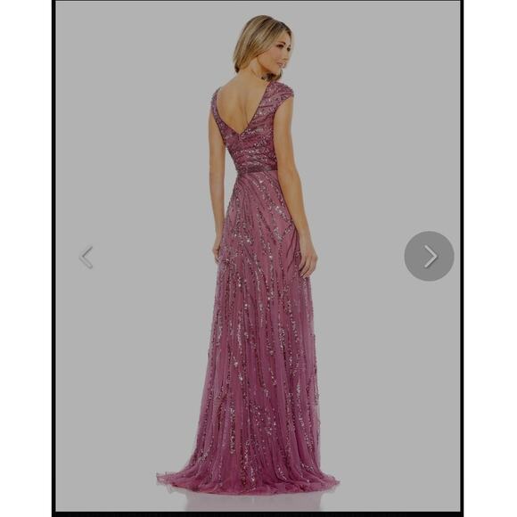 Mac Duggal 5445 Purple Pink 4 Embellished Cap Sleeve Evening Gown Formal Dress - Picture 10 of 13